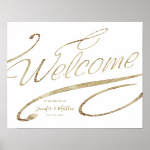 Beautiful Gold Calligraphy Welcome Wedding Poster