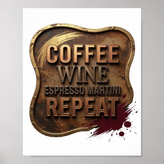 Beautiful Gold COFFEE WINE ESPRESSO MARTINI REPEAT Poster (Front)