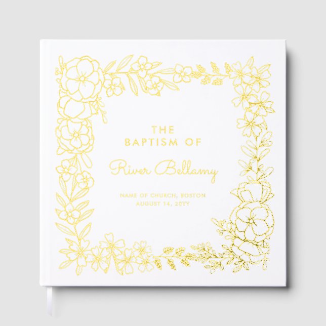Beautiful Gold Floral Frame Baptism Guest Book (Front)