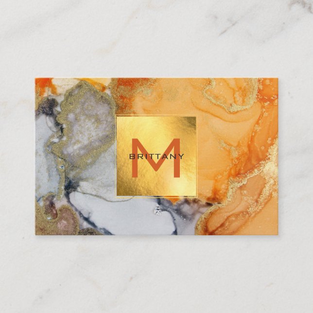 Beautiful Gold Foil Amber Grey DIY Business Card (Front)