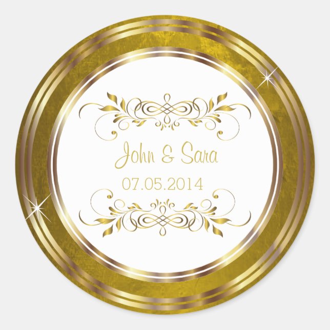 Beautiful Gold Foil Outline Wedding Classic Round Sticker (Front)