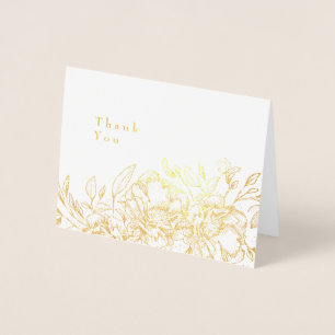 Beautiful Gold Foil Sketched Floral Thank You Card