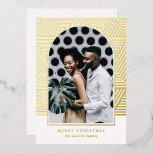 Beautiful Gold Geometric Pattern Photo Christmas Foil Holiday Card