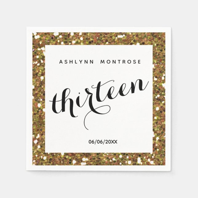 Beautiful Gold Glitter 13th Birthday Napkin (Front)