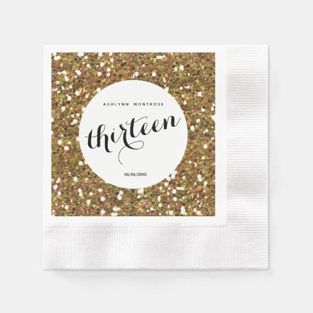 Beautiful Gold Glitter 13th Birthday Napkin (Front)
