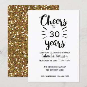 Beautiful Gold Glitter Cheers to 30 Years Invitation