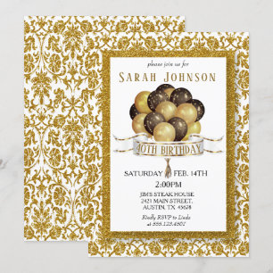Beautiful Gold Glitter Damask Birthday Invitation