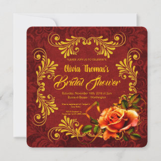 Beautiful Gold Glitter & Fall Rose Bridal Shower Invitation