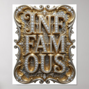 Beautiful Gold INFAMOUS 3D Text Art Poster