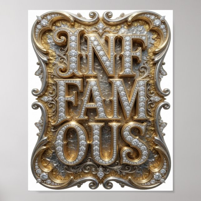 Beautiful Gold INFAMOUS 3D Text Art Poster (Front)