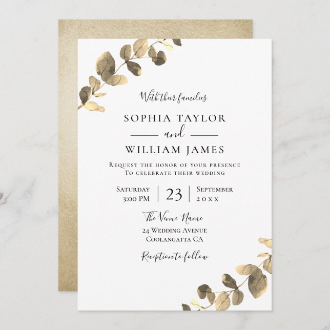 Beautiful Gold Leaves Autumn Fall Spring Wedding Invitation (Front/Back)