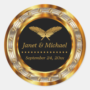 Beautiful Gold Metallic and Black Classic Round Sticker
