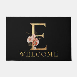 Beautiful Gold Monogram C with POPPY Flowers Doormat