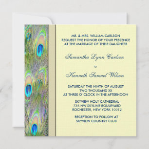 Beautiful Gold Peacock Wedding Invitation
