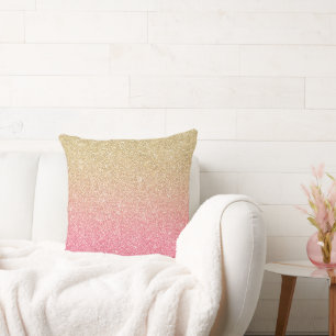 Beautiful Gold Pink Glitter Ombre Cushion