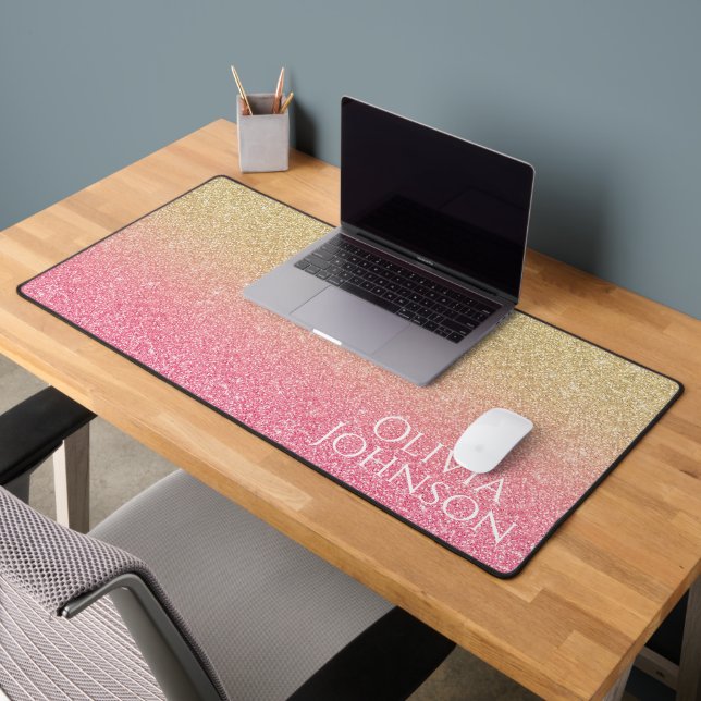 Beautiful Gold Pink Glitter Ombre Desk Mat (Office 2)