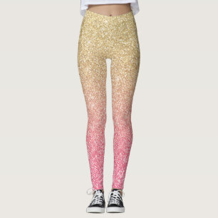 Beautiful Gold Pink Glitter Ombre Leggings