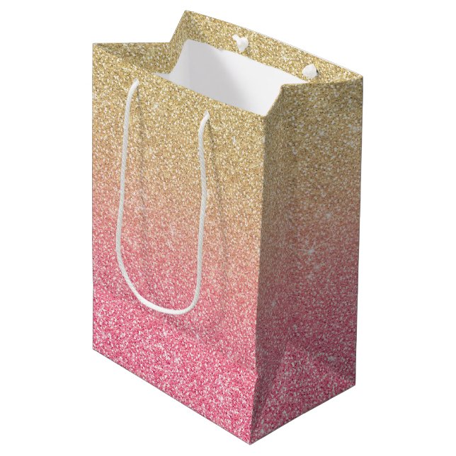 Beautiful Gold Pink Glitter Ombre Medium Gift Bag (Front Angled)