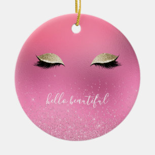 Beautiful Gold Pink Glitzy Eyes Ceramic Tree Decoration