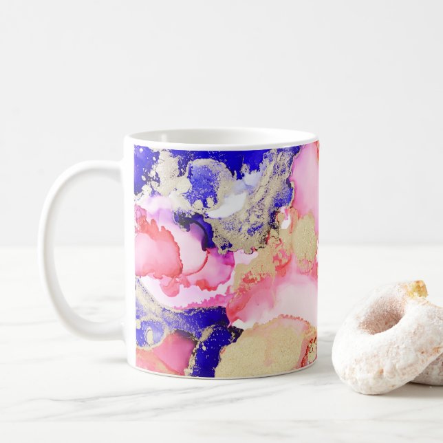 Beautiful Gold Purple Pink Abstract Coffee Mug (With Donut)