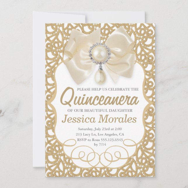 Beautiful Gold Quinceanera Celebration Invitation (Front)