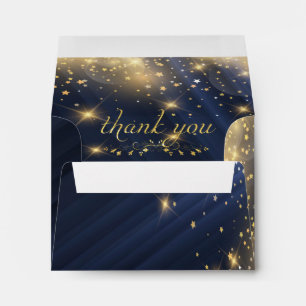Beautiful Gold Sparkling Stars Navy Blue Satin Envelope