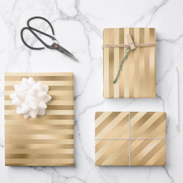 Beautiful Gold Striped Wedding  Wrapping Paper Sheet (Front)