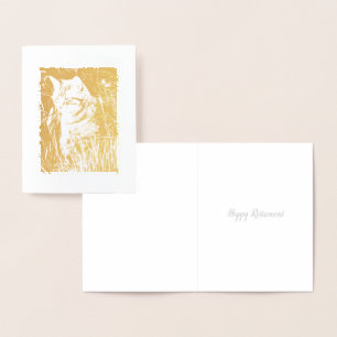 beautiful gold tabby cat retirement card