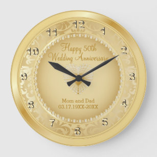 Beautiful Golden 50th Wedding Anniversary Large Clock