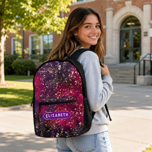 Beautiful Golden Black Glitter Custom Initial Printed Backpack