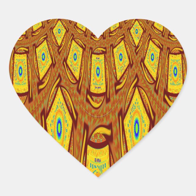 Beautiful Golden Brown African Tribal Print vector Heart Sticker (Front)