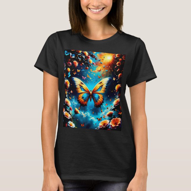 Beautiful Golden Butterfly Design T-Shirt (Front)