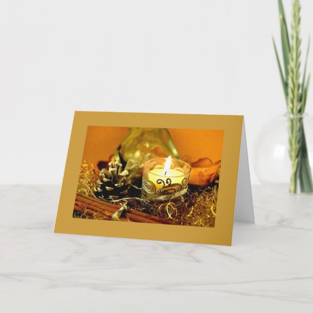 Beautiful Golden Candle Christmas Card (Front)