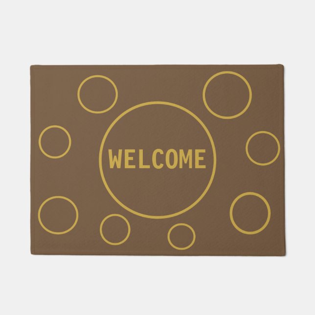 Beautiful Golden Circles on Brown Doormat (Front)