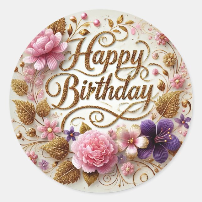 Beautiful Golden Floral Birthday sticker (Front)