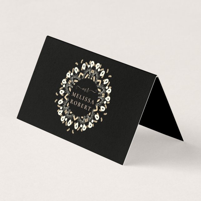 Beautiful Golden Floral Mandala Marble Monogrammed Business Card (Front)