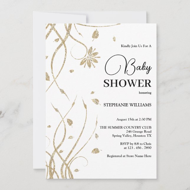 Beautiful Golden Glitter Swirls Baby Shower Invitation (Front)