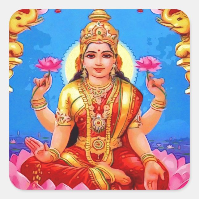 Beautiful Golden Lakshmi Diwali Goddess Square Sticker (Front)