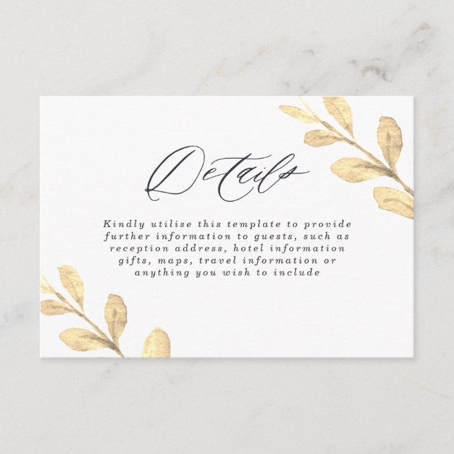 Beautiful Golden Leaf Watercolor Elegant Wedding Enclosure Card (Front)