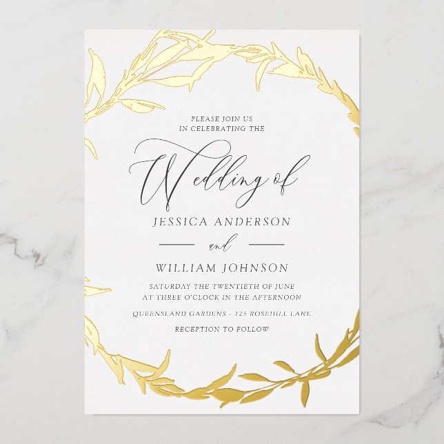 Beautiful Golden Leaf Wreath Foil Wedding (Front)