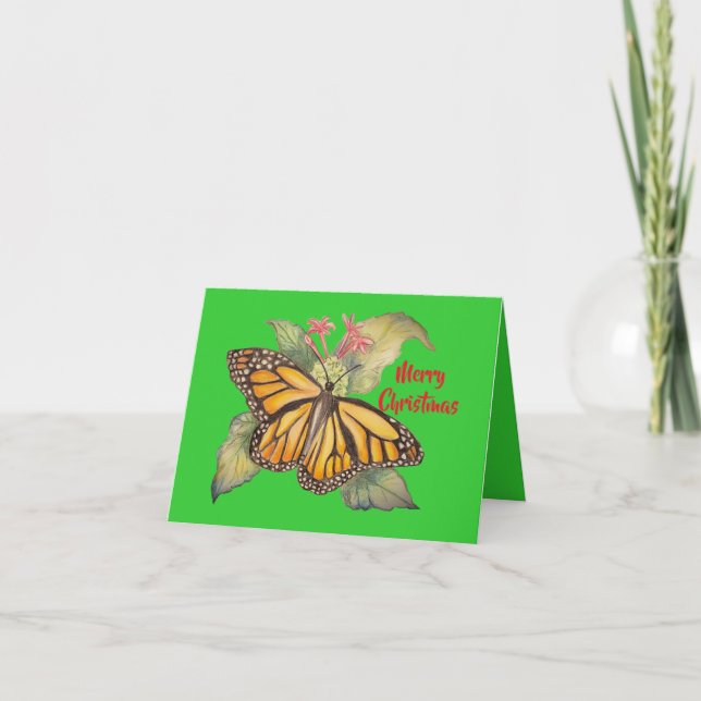 Beautiful Golden Monarch Butterfly Painting Holiday Card (Front)