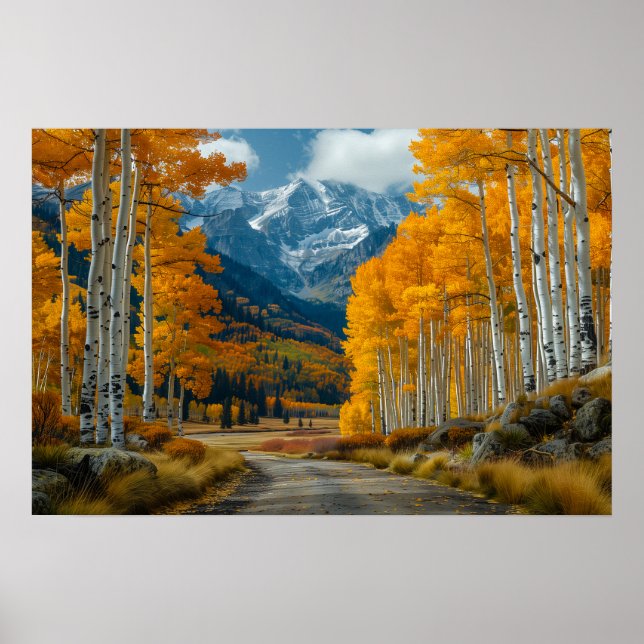 Beautiful Golden Paper Birch Forest Poster (Front)