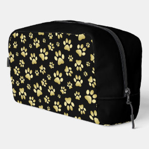 Beautiful Golden Paws Prints on Black Background  Dopp Kit
