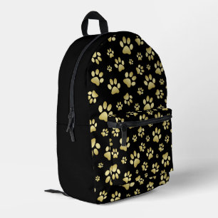Beautiful Golden Paws Prints on Black Background Printed Backpack