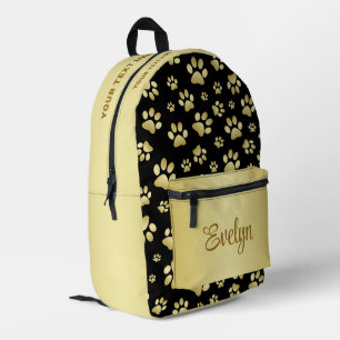 Beautiful Golden Paws Prints on Black Background Printed Backpack
