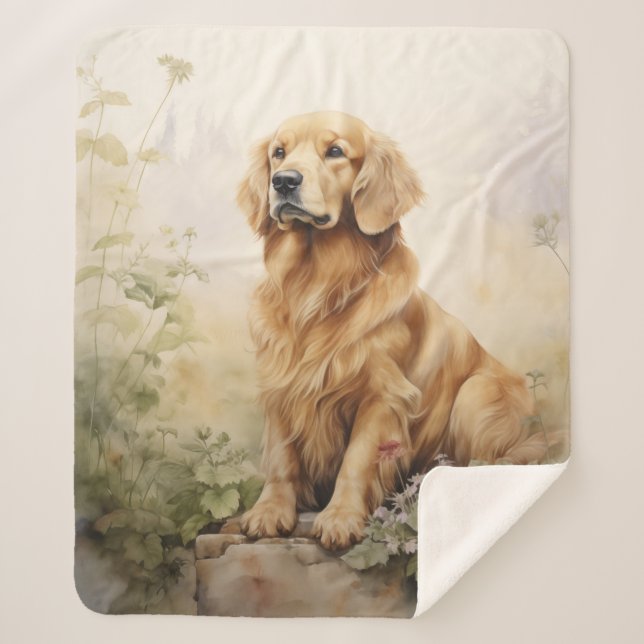 Beautiful Golden Retriever Sherpa Blanket (Front)