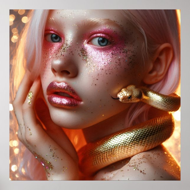 Beautiful golden snake with girl poster (Front)