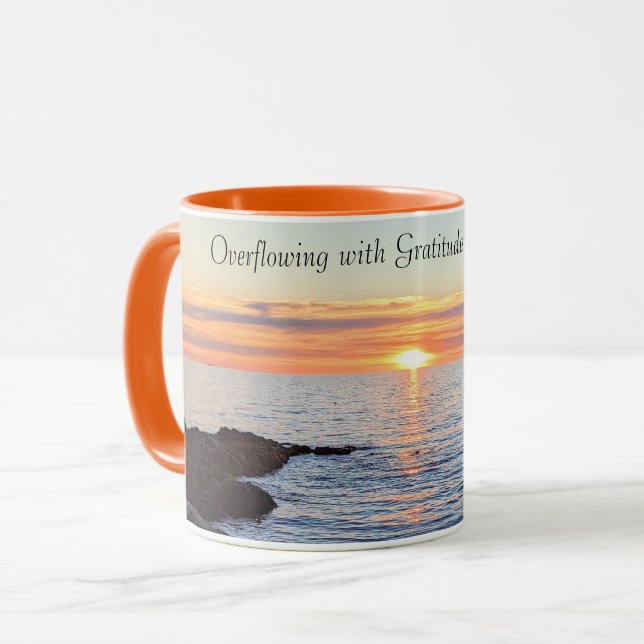 Beautiful Golden Sunset on Sea Gratitude Orange Mug (Front Left)