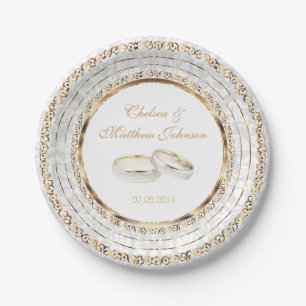 Beautiful Golden Wedding Bands Paper Plate