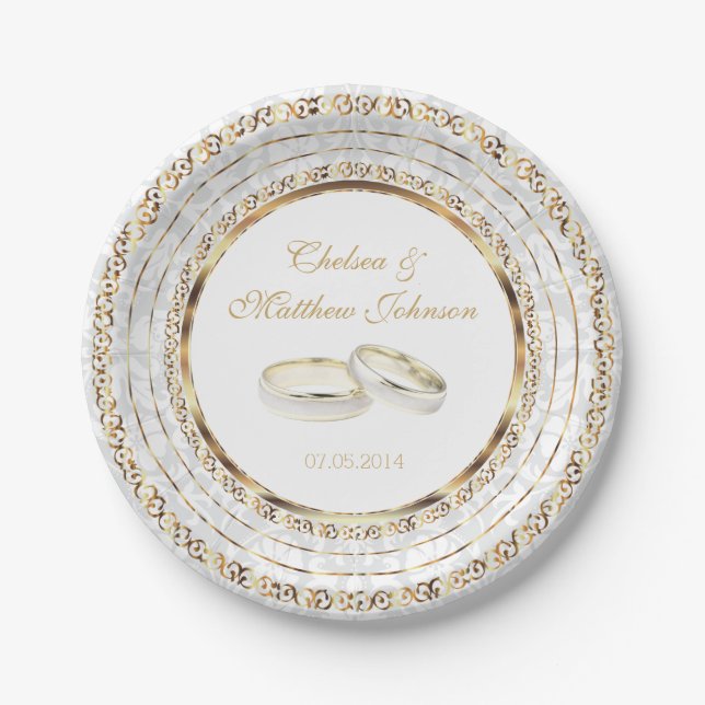 Beautiful Golden Wedding Bands Paper Plate (Front)